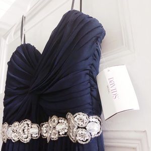 David’s Bridal Strapless Navy Blue Gown NWT